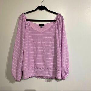 Le Chateau chiffon blouse smocked waist puff sleeve lined soft lilac textured LG